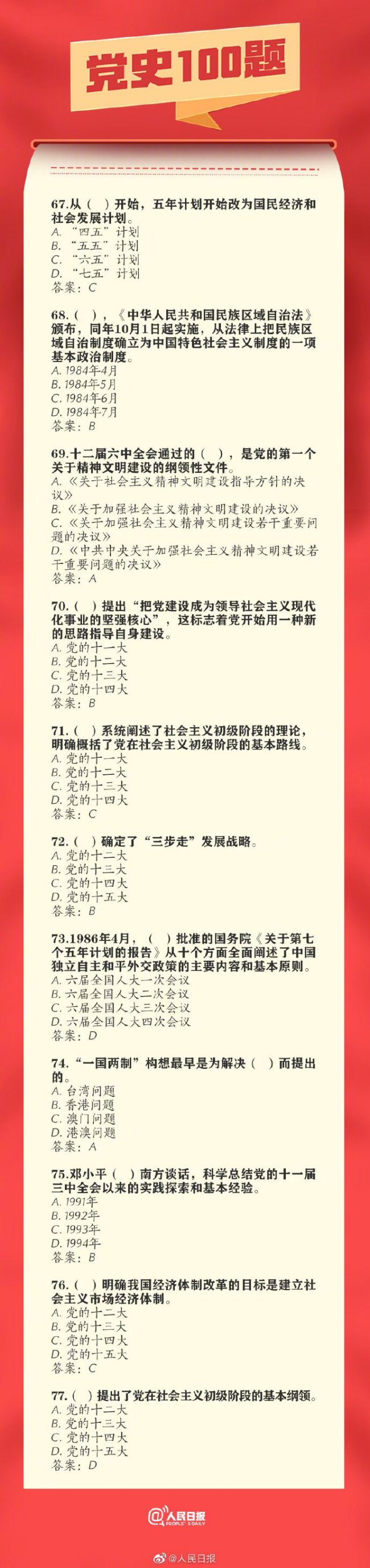 2021年党史知识竞赛100题及答案(图)