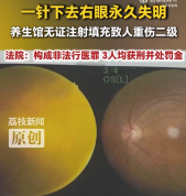 无资质养生馆扎瞎顾客右眼 养生馆致顾客右眼失明3人获刑