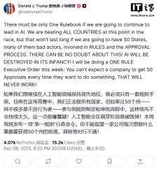 特朗普将签署行政命令确立美国 AI 领域“统一规则”，限制各州各自为政