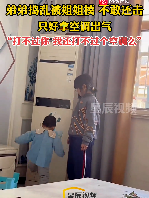 弟弟被姐姐揍不敢还手踢空调出气，空调：首先我没惹任何人