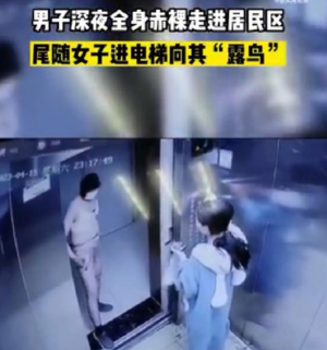 赤裸男子穿文胸进电梯向女子展示，警方已介入