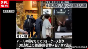 4名蒙面少年日本市中心抢劫 抢走100只劳力士手表