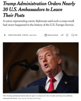 大使“集体下课” 特朗普人事强震引爆新争议