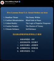 中国军号发推文：五个教训 剖析美以袭击事件