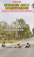四个熊孩子笔直躺在路中间 及时刹车避免事故