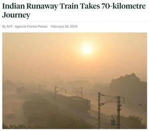 印度一火车无司机行驶70公里 司机离开前忘拉好制动