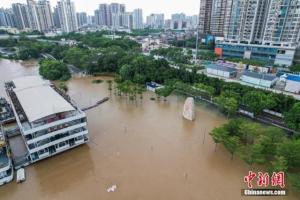 南宁一广场几乎被淹 市民照常晨练 洪水围城下的淡定日常