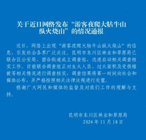 官方通报游客在大牯牛山纵火烧山 调查组迅速介入核实