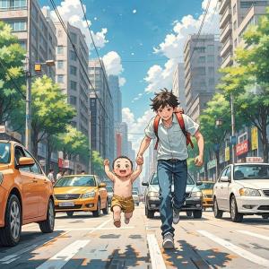 小孩光身跑進(jìn)車流被一小哥救下 英勇小哥成真英雄