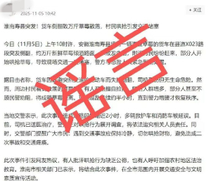 货车侧翻致草莓散落村民哄抢系谣言 谣言已被澄清
