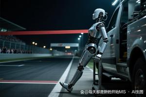 机器人冲线后坐车休息脚搭车架上 傲娇姿态引围观