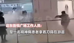 精神病患者携刀逛商场被人用灭火器喷洒 工作人员回应