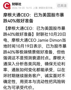 摩根大通CEO：已为美股暴跌40%做好准备