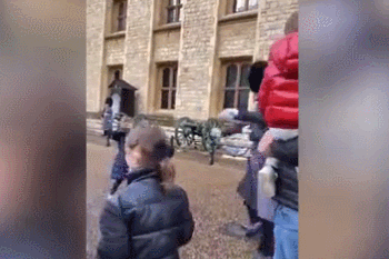 英国皇家卫兵撞倒挡路儿童 头也不回地跨过人走了