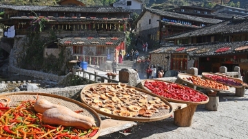 Roofs of sun-dried crops boosts tourism in east China's Zhejiang