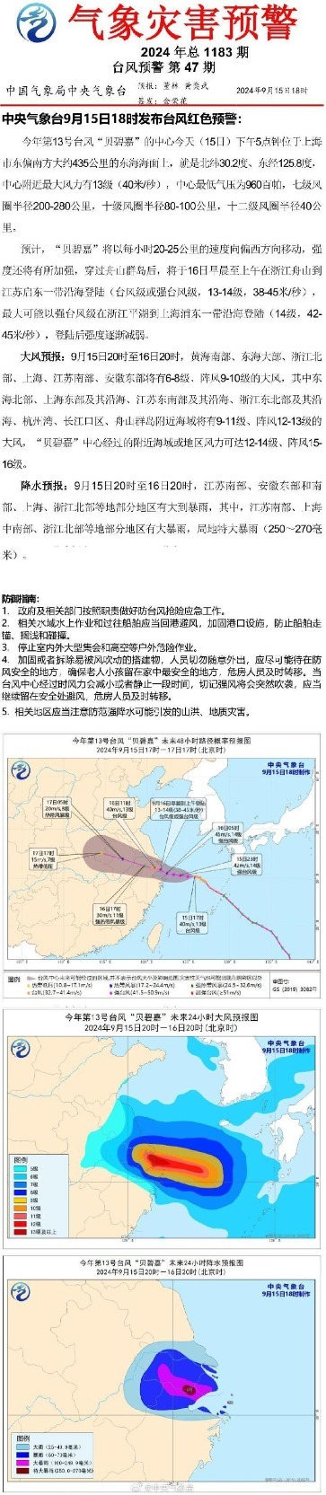 中央气象台发布台风红色预警