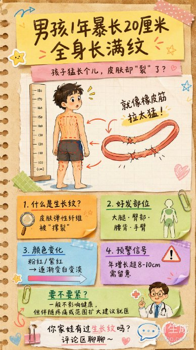 男孩1年暴长20厘米全身长满纹 生长纹引发家长担忧