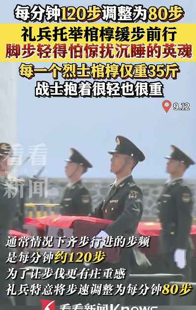 礼兵护送烈士棺椁轻声缓行 庄重步伐迎英魂归乡