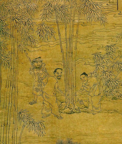 　　《鸥波亭图》中的植竹场景