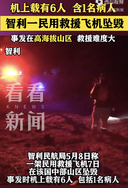 智利一載有6人的救援飛機墜毀