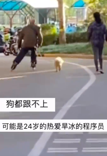 北京硬核大爷穿轮滑帅气遛狗走红 大爷曾经也是少年啊