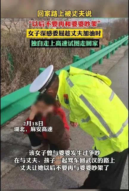 女子因丈夫帮腔婆婆高速上欲步行回家，遇巡逻民警获救
