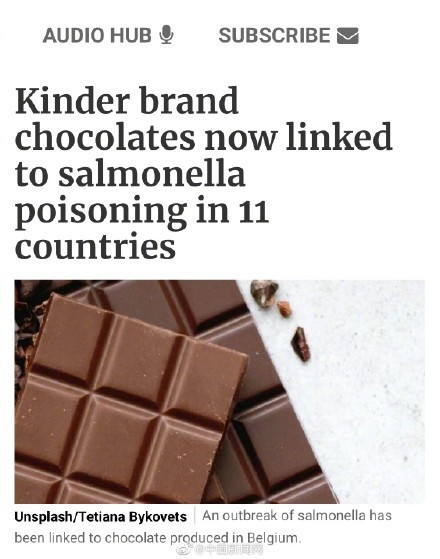 污染沙门氏菌巧克力已销往中国