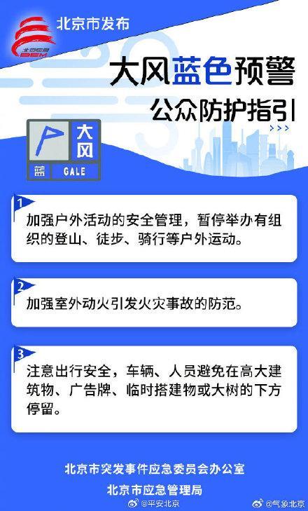 北京繼續(xù)發(fā)布大風藍色預(yù)警信號