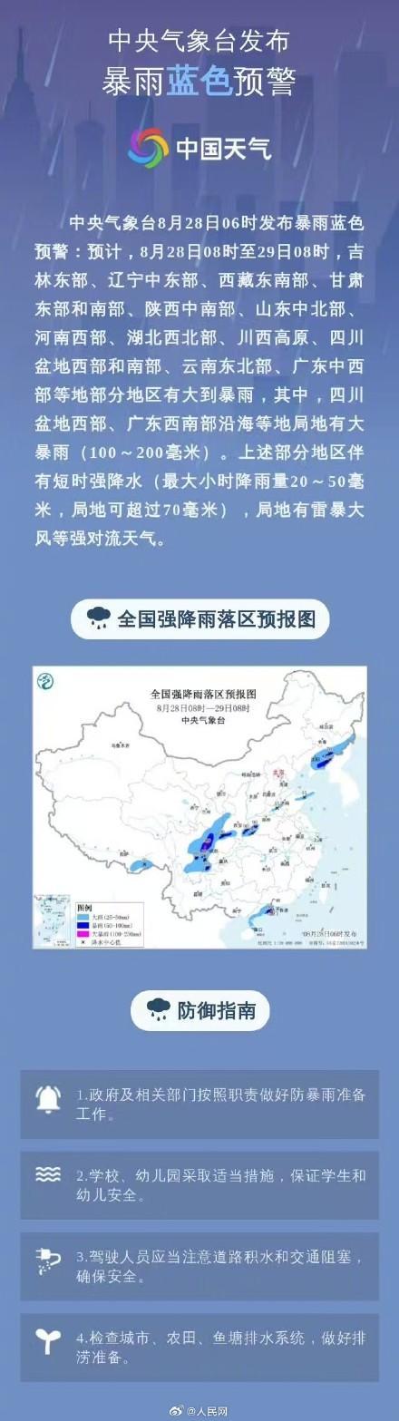 四川广东局地大暴雨 暴雨蓝色预警发布