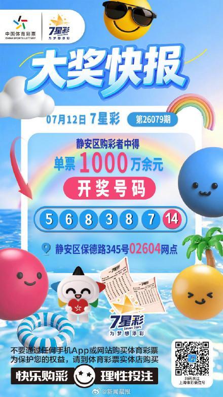 上海彩民独揽7星彩26079期2注一等奖 单票奖金超千万