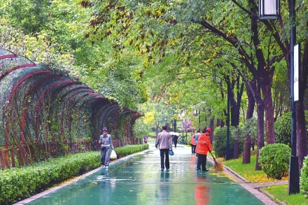 太原市迎泽公园：清扫路面 保障步道整洁与游客出行安全