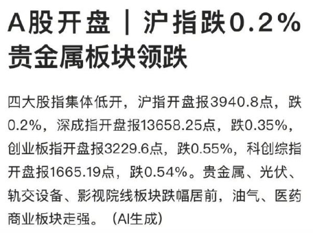 沪指跌0.2% 贵金属板块领跌