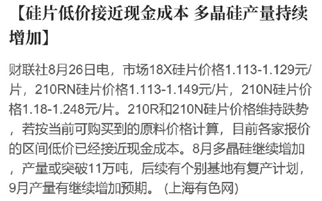 硅片低价接近现金成本 多晶硅产量持续增加