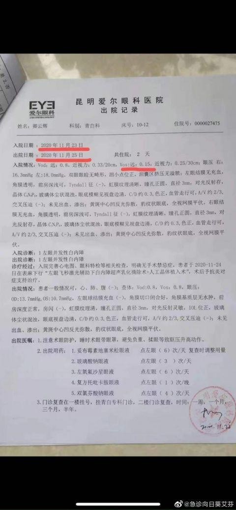 曝爱尔眼科诱患者做白内障手术骗保