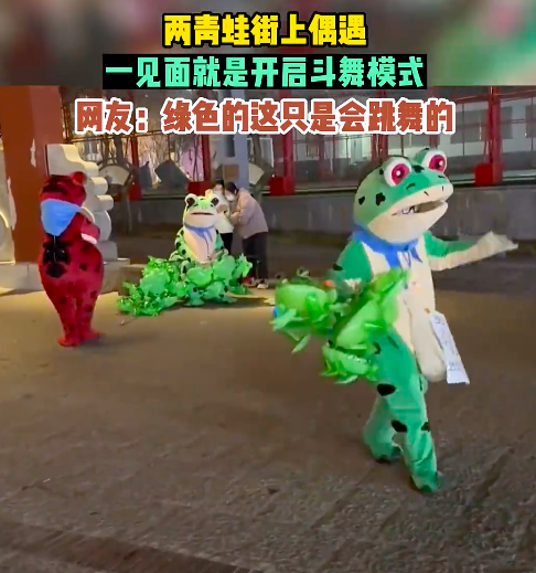 网友偶遇两只“青蛙”斗舞