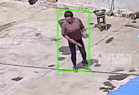 大娘在家门口踩到蛇吓得跳起来
