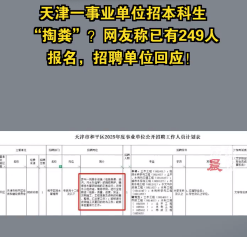 网传一事业单位有249人报考去掏粪 招聘单位回应