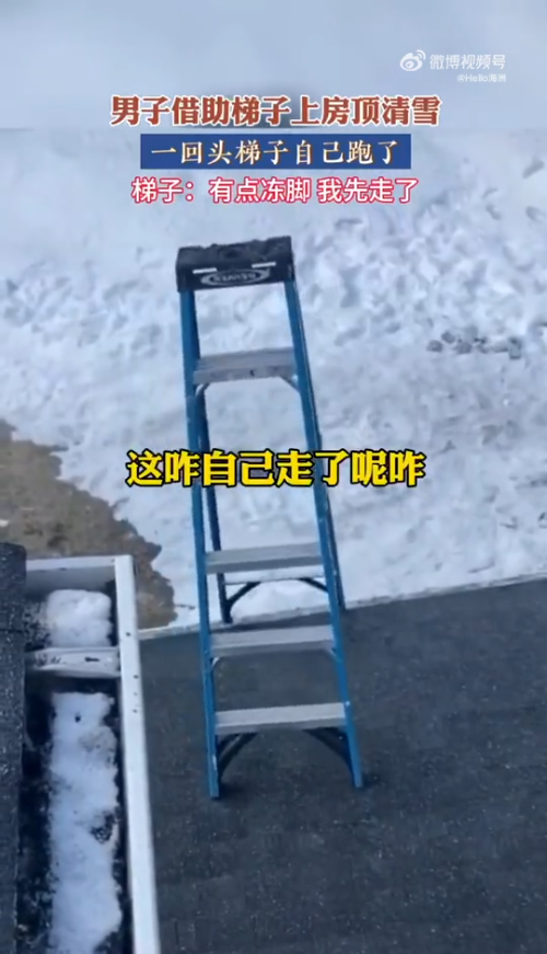 男子上房顶清雪 转眼一看梯子走了