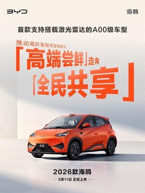 比亚迪海鸥也能上激光雷达了 智能驾驶全民共享