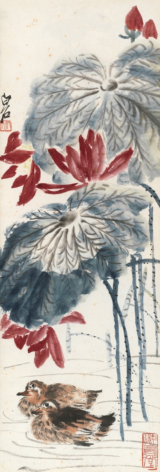 (1864-1957)荷花鸳鸯设色纸本  镜框