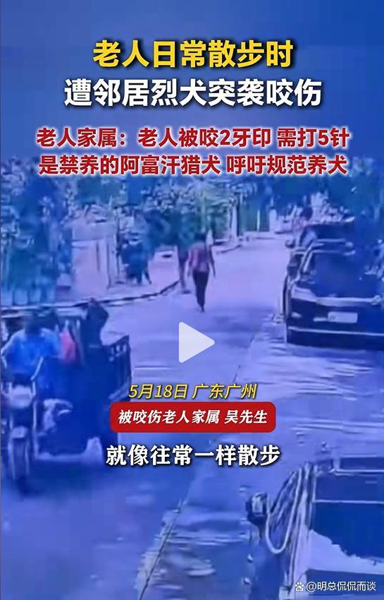 老人散步被邻居家烈犬咬伤