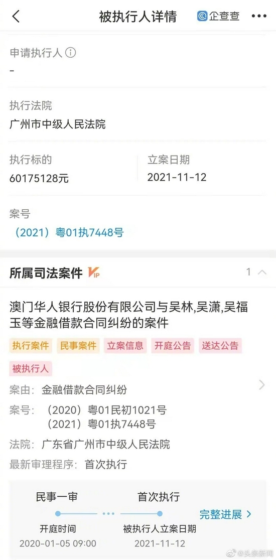 吴亦凡表哥被强制执行6000万 与吴亦凡有关吗？