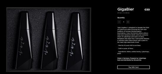 特斯拉推出啤酒GigaBier！灵感来自Cybertruck的GigaBier 售价 89 欧元！