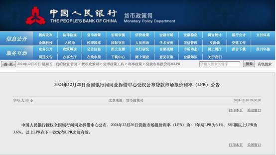 12月LPR报价出炉 符合市场预期