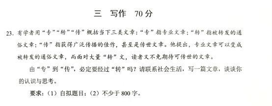 上海卷 专转传 高考作文题引热议