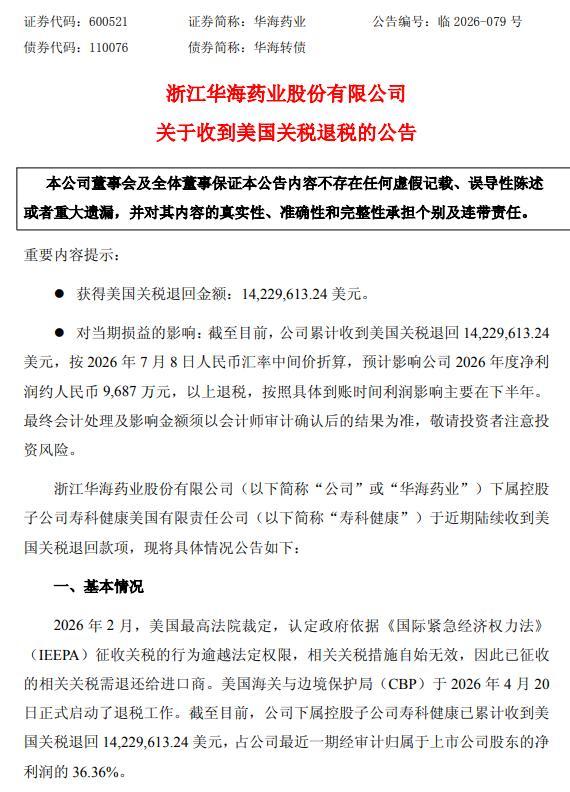 多家A股公司收到美国关税退款 退税潮利好出口企业