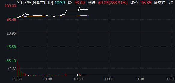 新股N蓝宇大涨288%，一度触发临时停牌