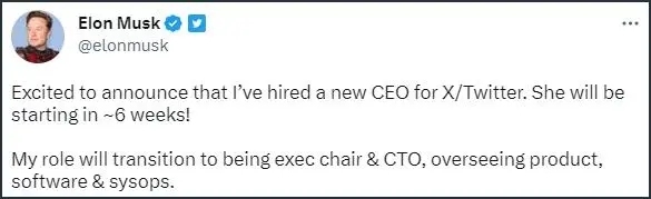 马斯克将卸任推特CEO：转战技术岗位 接班人是女性