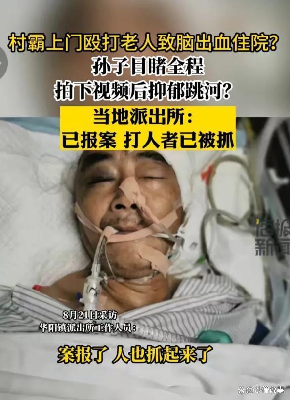 男子殴打72岁老人致脑出血，老人孙子目睹全程后抑郁跳河自杀