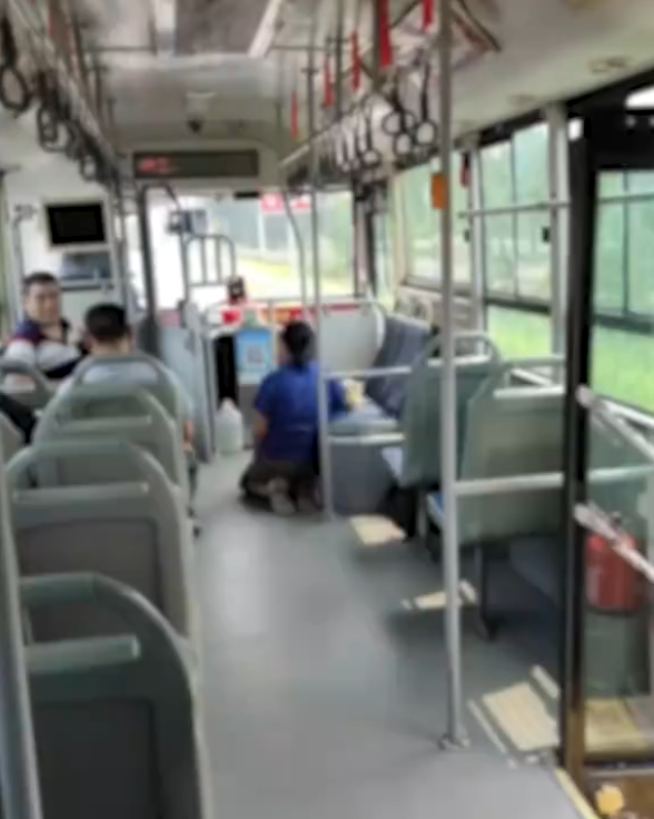 女子乘公交称忘带卡下跪